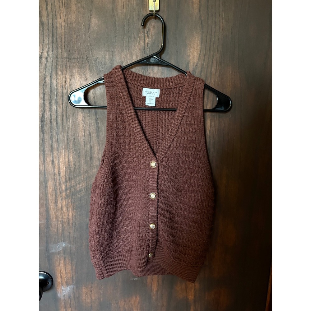 Song of Style Aimee Song Brown Knit Button Front Sweater Vest Gold Button Size M